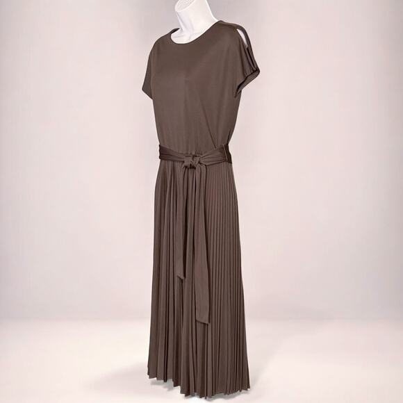 1970s James Daugherty ILGWU Union Made Pleated Midi Dress Brown Stretch Knit USA - Picture 10 of 11